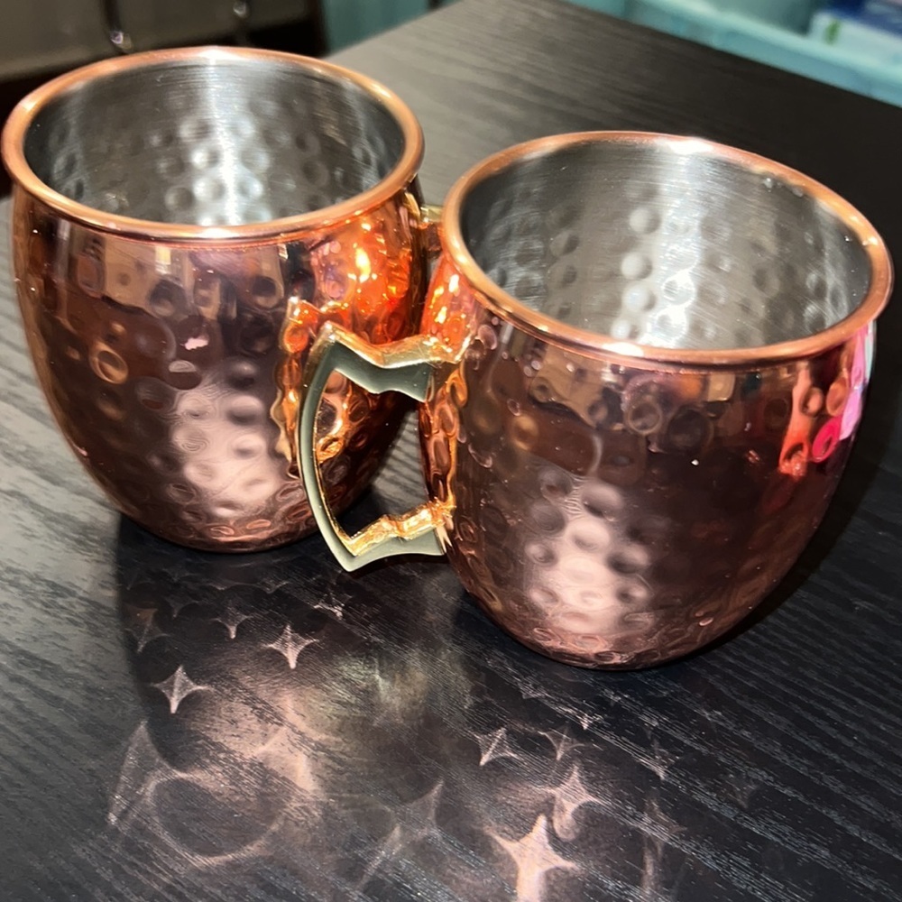 Set of 2 copper rose gold Moscow Mule cocktail drinking cups with handle Eco One - Picture 4 of 7